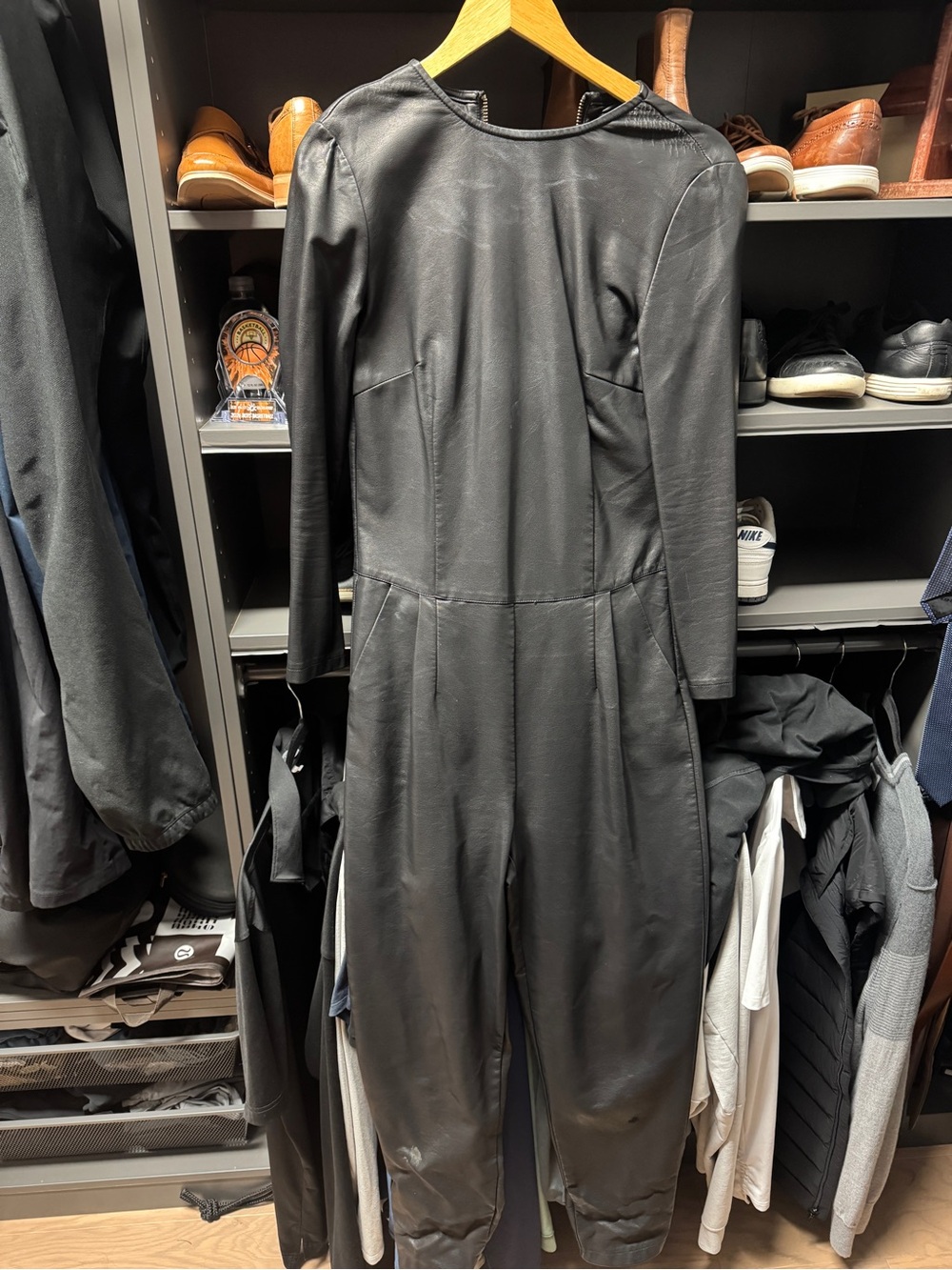 ASOS Black Faux Leather Long-Sleeve Jumpsuit Romper